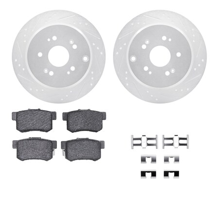 Rear - Dynamic Friction Company Brake Rotors - Drill/Slot - Silver with Ceramic Brake Pads and Hardware Kit 7312-59041